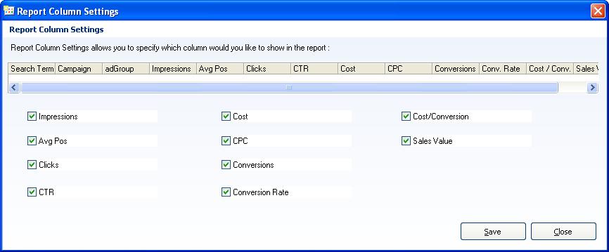 report column setting pic